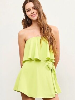 DO+BE Neon Lime Strapless Ruffle Romper